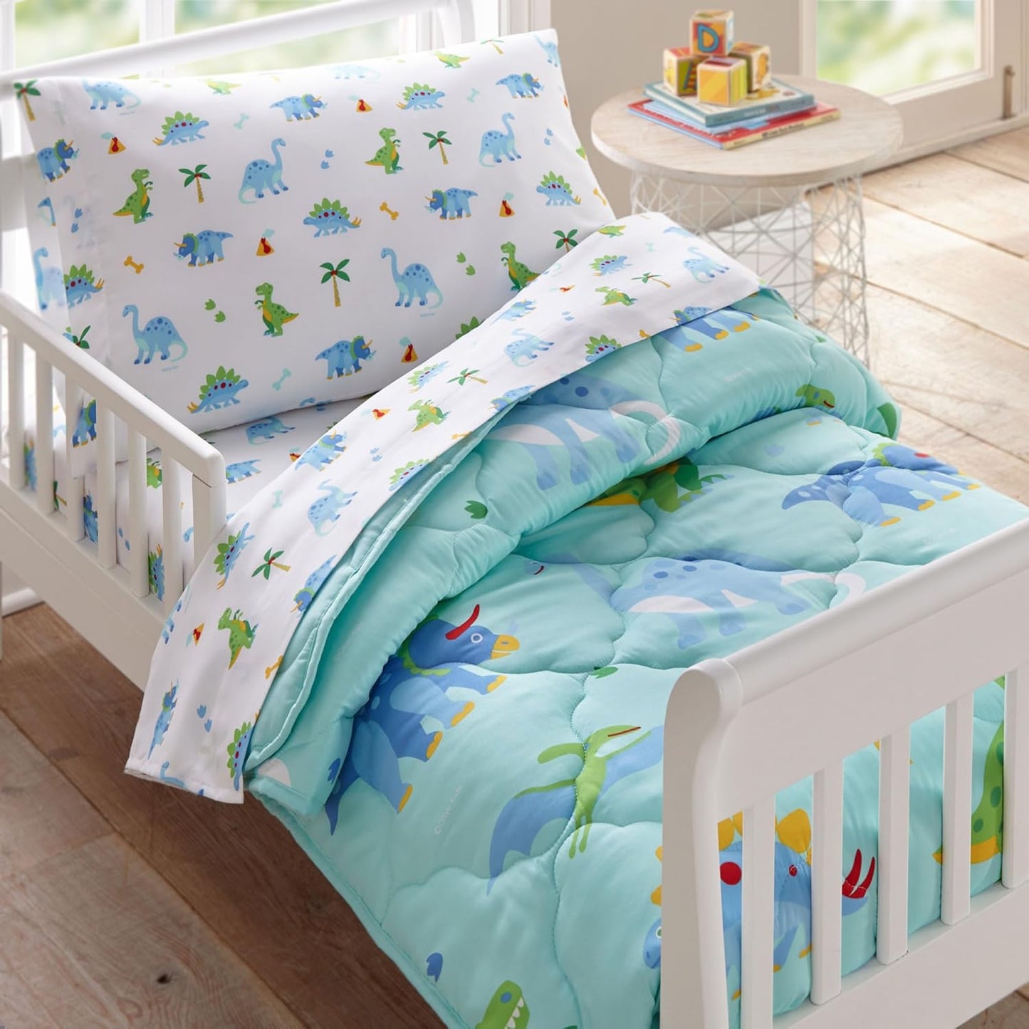 Kids 100% Cotton Flannel Toddler Sheet Set for Boys & Girls, Bed Set Includes Top Sheet, Fitted Sheet, Pillow Case, Flannel Bed Sheets for Cozy Cuddles (Dinosaur Land)